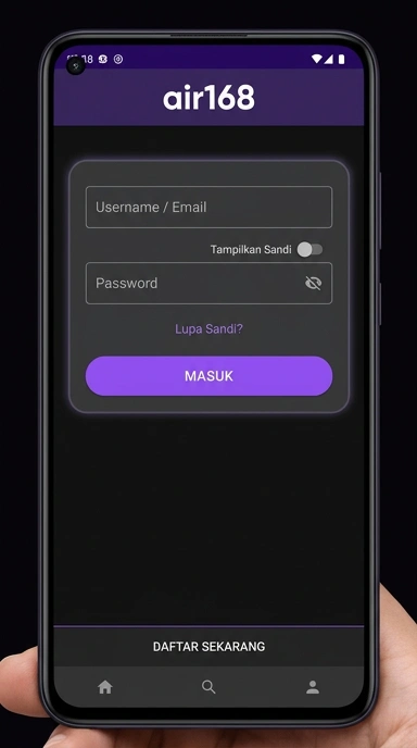 Tampilan halaman login air168