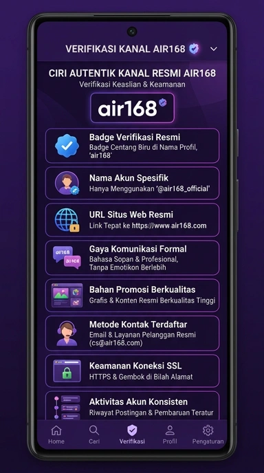 Tampilan kanal resmi air168