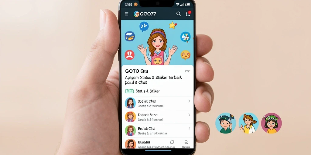 Tampilan antarmuka GOTO77 yang colorful dan menarik untuk Status & Stiker.