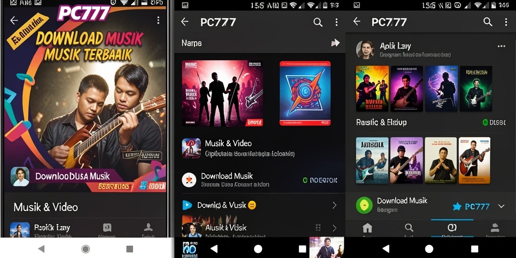 Tampilan antarmuka PC777 untuk unduhan musik yang mudah.