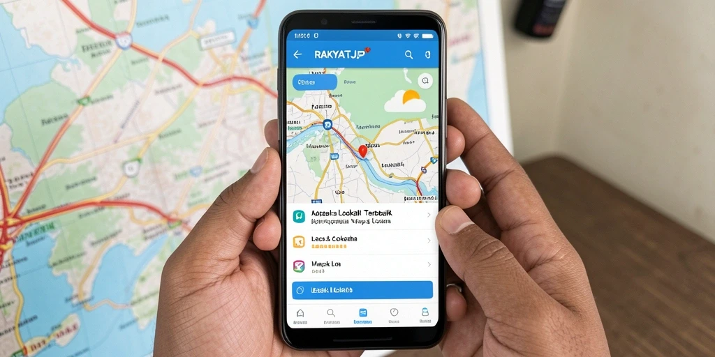 Tampilan antarmuka RAKYATJP untuk melacak lokasi yang akurat.